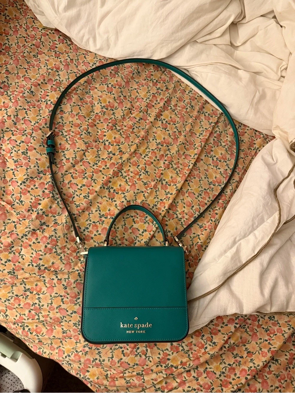 kate spade teal structured leather crossbody with top handle